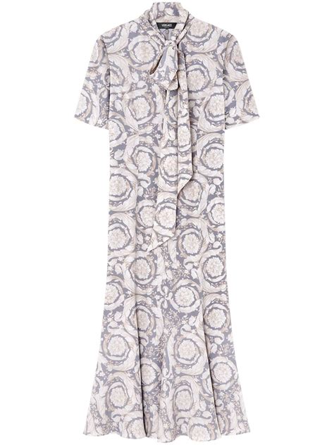 Versace Barocco Lavallière Silk Midi Dress 